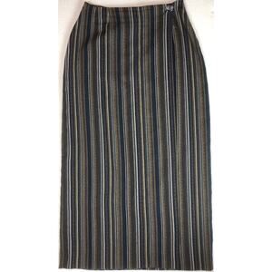 Express Wrap Skirt M Olive/Navy Stripe 26”W Wool Italy Boho Hippie Career Grunge